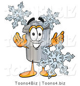 Illustration of a Cartoon Trash Can Mascot with Three Snowflakes in Winter by Mascot Junction