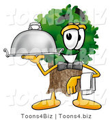 Illustration of a Cartoon Tree Mascot Dressed As a Waiter and Holding a Serving Platter by Toons4Biz