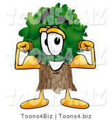 Illustration of a Cartoon Tree Mascot Flexing His Arm Muscles by Mascot Junction