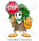 Illustration of a Cartoon Tree Mascot Holding a Stop Sign by Mascot Junction