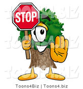 Illustration of a Cartoon Tree Mascot Holding a Stop Sign by Toons4Biz