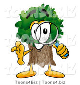 Illustration of a Cartoon Tree Mascot Looking Through a Magnifying Glass by Mascot Junction