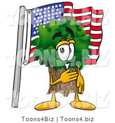 Illustration of a Cartoon Tree Mascot Pledging Allegiance to an American Flag by Mascot Junction