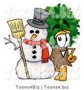 Illustration of a Cartoon Tree Mascot with a Snowman on Christmas by Toons4Biz