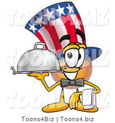 Illustration of a Cartoon Uncle Sam Mascot Dressed As a Waiter and Holding a Serving Platter by Toons4Biz