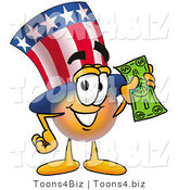 Illustration of a Cartoon Uncle Sam Mascot Holding a Dollar Bill by Mascot Junction