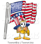 Illustration of a Cartoon Uncle Sam Mascot Pledging Allegiance to an American Flag by Mascot Junction