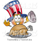 Illustration of a Cartoon Uncle Sam Mascot Serving a Thanksgiving Turkey on a Platter by Mascot Junction