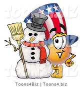 Illustration of a Cartoon Uncle Sam Mascot with a Snowman on Christmas by Mascot Junction