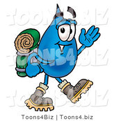 Illustration of a Cartoon Water Drop Mascot Hiking and Carrying a Backpack by Mascot Junction