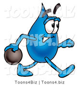 Illustration of a Cartoon Water Drop Mascot Holding a Bowling Ball by Mascot Junction