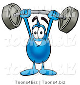 Illustration of a Cartoon Water Drop Mascot Holding a Heavy Barbell Above His Head by Mascot Junction