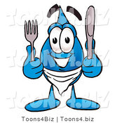 Illustration of a Cartoon Water Drop Mascot Holding a Knife and Fork by Toons4Biz