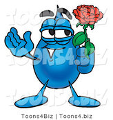 Illustration of a Cartoon Water Drop Mascot Holding a Red Rose on Valentines Day by Mascot Junction