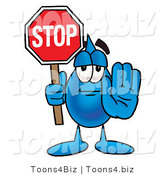 Illustration of a Cartoon Water Drop Mascot Holding a Stop Sign by Mascot Junction