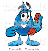 Illustration of a Cartoon Water Drop Mascot Holding a Telephone by Mascot Junction