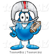 Illustration of a Cartoon Water Drop Mascot in a Helmet, Holding a Football by Mascot Junction