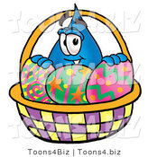 Illustration of a Cartoon Water Drop Mascot in an Easter Basket Full of Decorated Easter Eggs by Mascot Junction