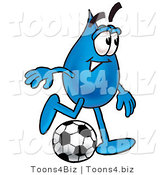 Illustration of a Cartoon Water Drop Mascot Kicking a Soccer Ball by Mascot Junction