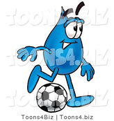 Illustration of a Cartoon Water Drop Mascot Kicking a Soccer Ball by Toons4Biz