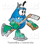 Illustration of a Cartoon Water Drop Mascot Playing Ice Hockey by Mascot Junction