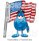 Illustration of a Cartoon Water Drop Mascot Pledging Allegiance to an American Flag by Mascot Junction