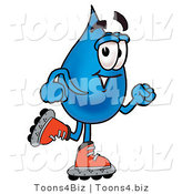 Illustration of a Cartoon Water Drop Mascot Roller Blading on Inline Skates by Mascot Junction