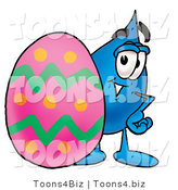 Illustration of a Cartoon Water Drop Mascot Standing Beside an Easter Egg by Mascot Junction