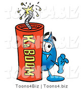 Illustration of a Cartoon Water Drop Mascot Standing with a Lit Stick of Dynamite by Mascot Junction