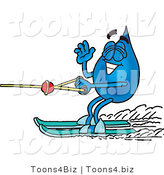 Illustration of a Cartoon Water Drop Mascot Waving While Water Skiing by Mascot Junction