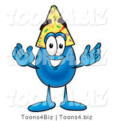 Illustration of a Cartoon Water Drop Mascot Wearing a Birthday Party Hat by Mascot Junction