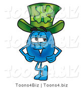 Illustration of a Cartoon Water Drop Mascot Wearing a Saint Patrick's Day Hat with a Clover by Mascot Junction