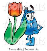 Illustration of a Cartoon Water Drop Mascot with a Red Tulip Flower in the Spring by Mascot Junction