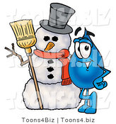 Illustration of a Cartoon Water Drop Mascot with a Snowman on Christmas by Mascot Junction