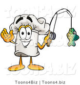 Illustration of a Chef Hat Mascot Holding a Fish on a Fishing Pole by Mascot Junction
