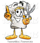 Illustration of a Chef Hat Mascot Holding a Pair of Scissors by Mascot Junction