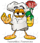 Illustration of a Chef Hat Mascot Holding a Red Rose on Valentines Day by Toons4Biz