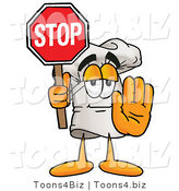 Illustration of a Chef Hat Mascot Holding a Stop Sign by Toons4Biz
