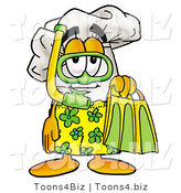 Illustration of a Chef Hat Mascot in Green and Yellow Snorkel Gear by Mascot Junction