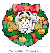 Illustration of a Chef Hat Mascot in the Center of a Christmas Wreath by Mascot Junction
