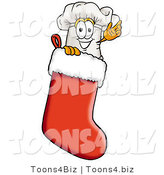Illustration of a Chef Hat Mascot Inside a Red Christmas Stocking by Mascot Junction