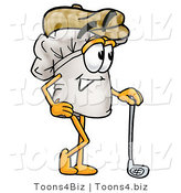 Illustration of a Chef Hat Mascot Leaning on a Golf Club While Golfing by Mascot Junction