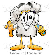 Illustration of a Chef Hat Mascot Looking Through a Magnifying Glass by Mascot Junction