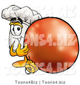 Illustration of a Chef Hat Mascot Standing with a Christmas Bauble by Toons4Biz