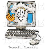 Illustration of a Chef Hat Mascot Waving from Inside a Computer Screen by Mascot Junction