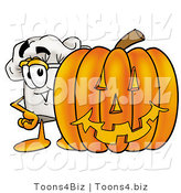 Illustration of a Chef Hat Mascot with a Carved Halloween Pumpkin by Mascot Junction