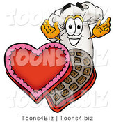 Illustration of a Chef Hat Mascot with an Open Box of Valentines Day Chocolate Candies by Toons4Biz