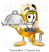 Illustration of a Construction Safety Barrel Mascot Dressed As a Waiter and Holding a Serving Platter by Toons4Biz