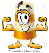 Illustration of a Construction Safety Barrel Mascot Flexing His Arm Muscles by Mascot Junction