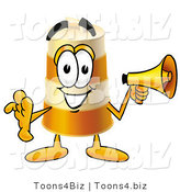 Illustration of a Construction Safety Barrel Mascot Holding a Megaphone by Mascot Junction